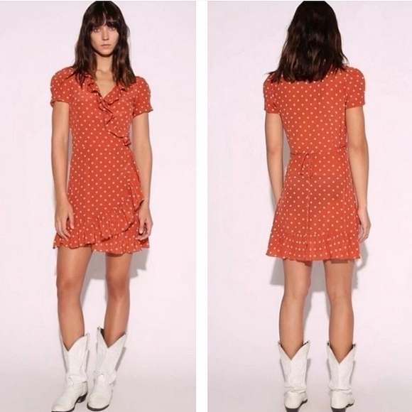 Realisation Par Valentina  100% silk star dot print rust dress medium NWOT - Picture 1 of 6
